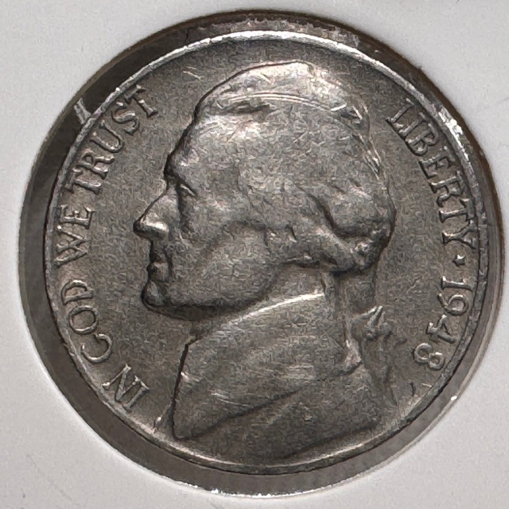 1948 S Jefferson Nickel Five Cents US Coin San Francisco Vintage Circulated 0297
